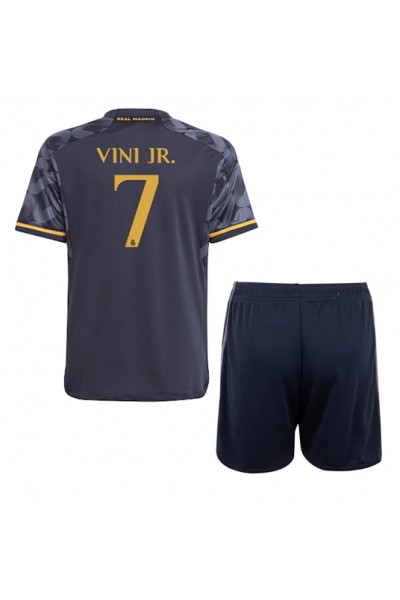 Real Madrid Vinicius Junior #7 Jalkapallovaatteet Lasten Vieraspeliasu 2023-24 Lyhythihainen (+ Lyhyet housut)